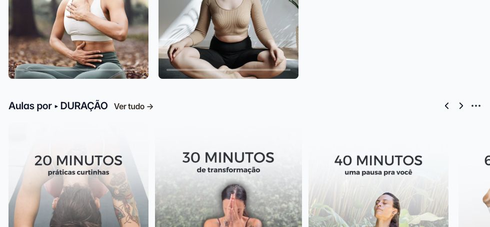 Aulas organizadas em práticas de 20, 30, 40 e 60 minutos